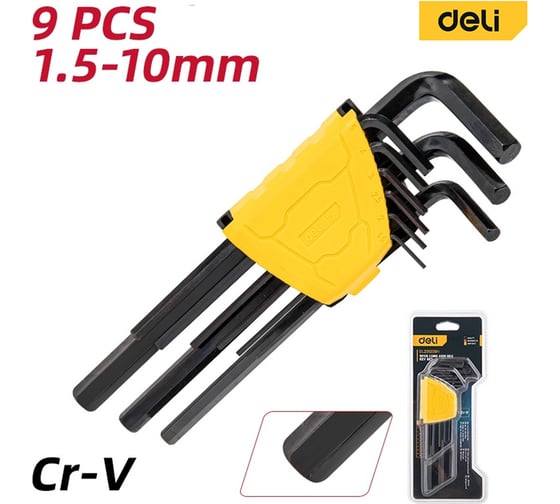 Набор шестигранных ключей DELI 9шт Сталь Cr-V DL231209H 98336