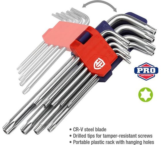 Набор Г-образных ключей WORKPRO 9шт TORX с отверстием WP222002