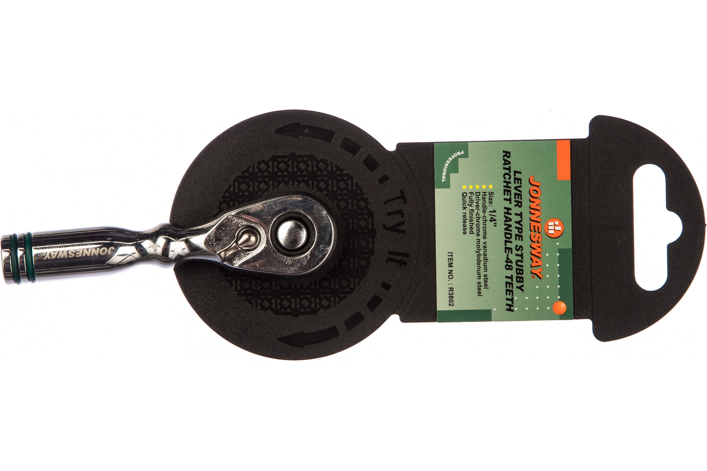 Рукоятка трещоточная укороченная 1/4д.DR, 48 зубцов, 90 мм R3802