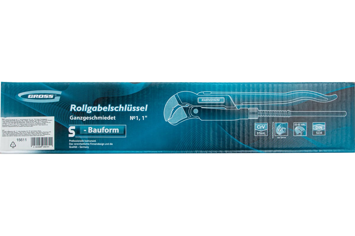 Трубный рычажный ключ №1 тип S, цельнокованый, CrV GROSS 15611 ...