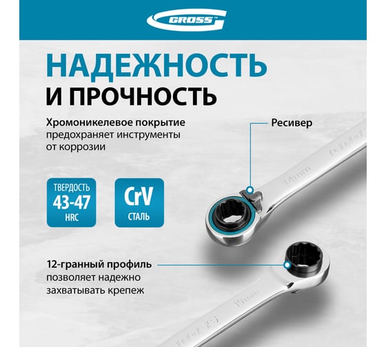Набор накидных ключей 8 - 19 мм GROSS 14893