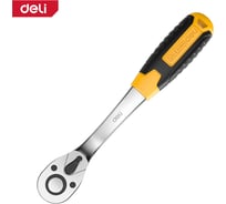 Ключ-трещотка DELI dl2324 1/4" 150 мм, двухкомпонентная рукоять, 72 зуба, шестерня Cr-Mo, быстросъемная 104465