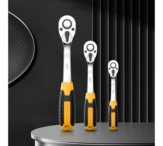 Ключ-трещотка DELI dl2324 1/4" 150 мм, двухкомпонентная рукоять, 72 зуба, шестерня Cr-Mo, быстросъемная 104465