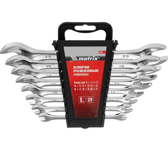 Набор рожковых ключей 8 шт. MATRIX CrV, Elliptical, зерк. хромирование// Master 15238