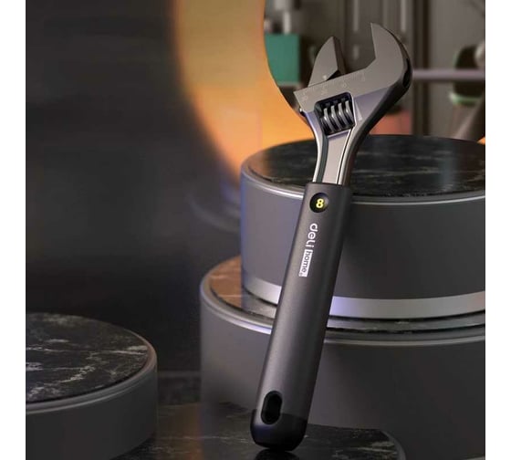 Разводной ключ DELI Home Series Black HT1508 200 мм, Soft Touch рукоять, лазерная гравировка шкалы, эксклюзивный дизайн, подарочная упаковка 104610