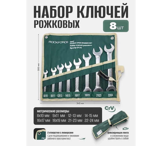 Набор рожковых ключей Rockforce 8 предметов RF-5084P(50698)