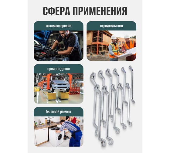 Набор ключей накидных 12-гранных 75 град, 11 предметов Rockforce RF-5118P(51026)