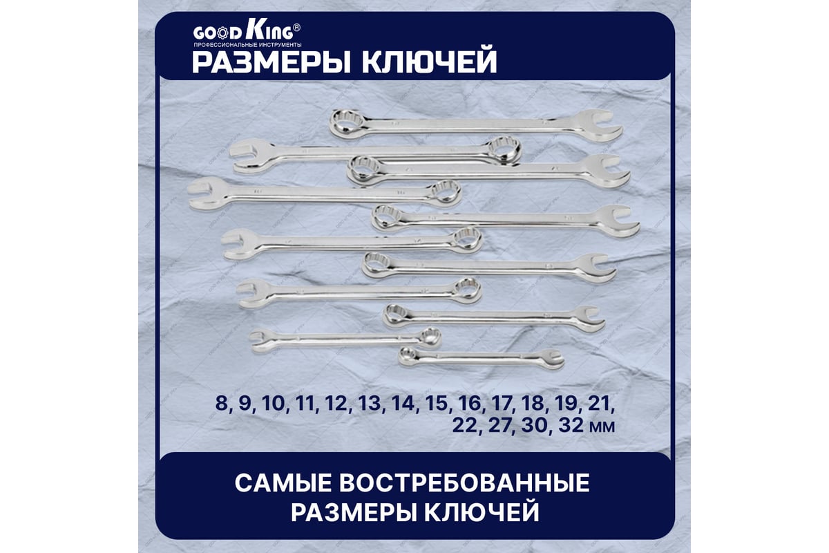 Набор рожково-накидных ключей GOODKING 14 предметов KRN-10018 - выгодная  цена, отзывы, характеристики, фото - купить в Москве и РФ