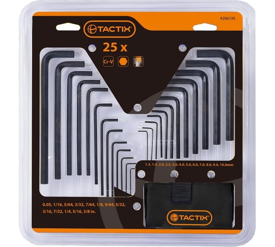 Набор шестигранных ключей TACTIX из 25-ти штук 206195