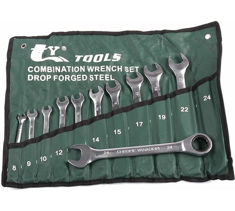 Набор накидных ключей с трещоткой Dreamcar зеленый, 6-19, 11 шт. DC-000-0694143