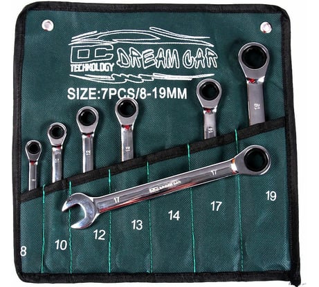 Набор накидных ключей с трещоткой Dreamcar зеленый, 8-19, 7 шт. DC-000-0845106