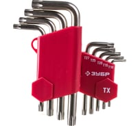Набор имбусовых коротких ключей TORX Т10-Т50, 9 шт ЗУБР МАСТЕР 27462-1_z02