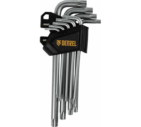 Набор удлиненных имбусовых ключей Denzel Torx-tempered, TT10-50, CRV, 9 шт. 12371