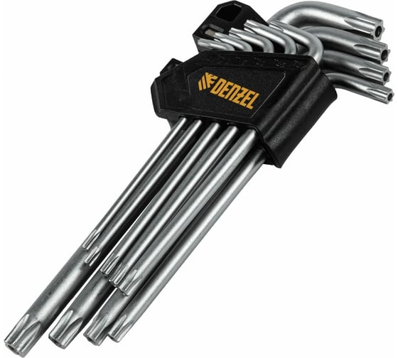Набор удлиненных имбусовых ключей Denzel Torx-tempered, TT10-50, CRV, 9 шт. 12371