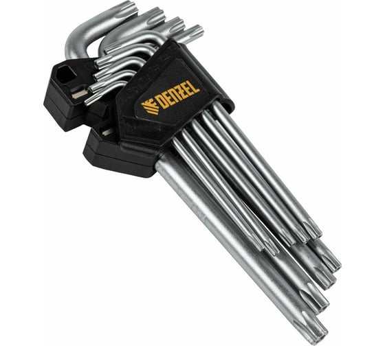Набор удлиненных имбусовых ключей Denzel Torx-tempered, TT10-50, CRV, 9 шт. 12371
