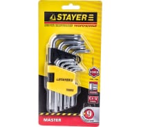 Набор ключей STAYER MASTER имбусовые короткие, Cr-V, сатинированное покрытие, пластик. держатель, T10-T50мм, 9 пред 2743-H9