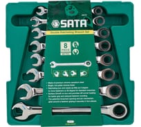 Набор комбинированных ключей с трещоткой Sata Metric пластиковый короб, 8 предметов 09079
