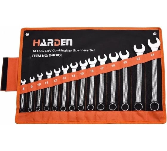 Набор комбинированных ключей HARDEN CRV, 8-24 мм, 14 предметов 540101