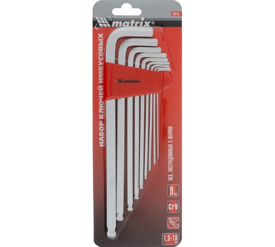 Набор имбусовых ключей MATRIX HEX 9 шт экстра-длинный с шаром