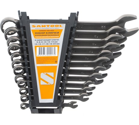 Набор комбинированных ключей SANTOOL 6-22 мм черный никель 12 предметов 031654-126-022