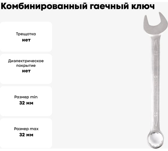 Комбинированный гаечный ключ 32мм, Cr-V КОБАЛЬТ 643-002