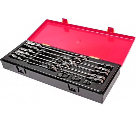 Набор ключей комбинированных трещоточных JTC с подвижной головкой 8-19 мм в кейсе 14 предметов, K6142 716080