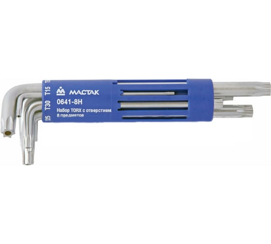 Набор Г-образных ключей TORX с отверстием Т10-Т50, 8шт МАСТАК 0641-8HB