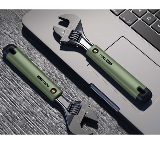 Разводной ключ DELI Home Series Green HT1508L 200 мм, Soft Touch рукоять, лазерная гравировка шкалы, эксклюзивный дизайн, подарочная упаковка 112880