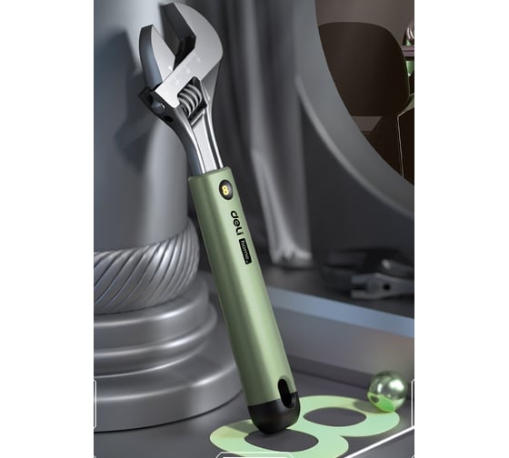 Разводной ключ DELI Home Series Green HT1508L 200 мм, Soft Touch рукоять, лазерная гравировка шкалы, эксклюзивный дизайн, подарочная упаковка 112880