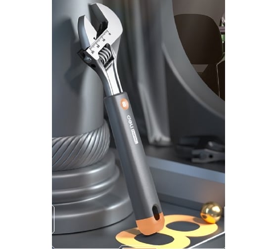 Разводной ключ DELI Home Series Gray HT1508c 200 мм, Soft Touch рукоять, лазерная гравировка шкалы, эксклюзивный дизайн, подарочная упаковка 112881