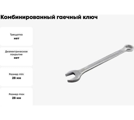 Комбинированный гаечный ключ Hortz 28x28 мм, хромированный, HOR 1022235
