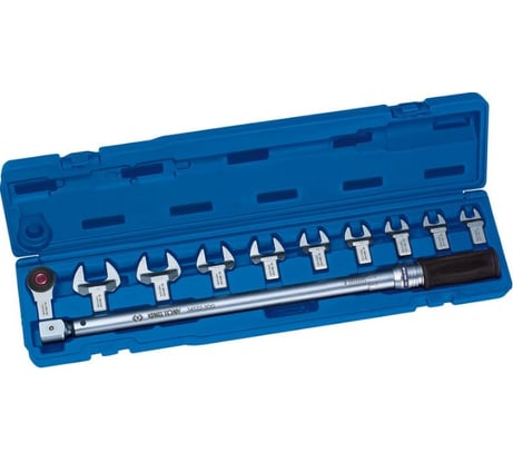 Динамометрический ключ KING TONY 345202D11MR 1/2", 13-30 мм, 40-200 Нм, кейс, набор рожковых насадок