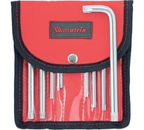 Набор коротких имбусовых ключей MATRIX TORX-TORX Tamper T10-T50, CrV, сатинирование, чехол, 9 шт. 12312