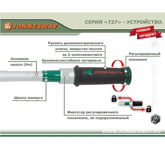 Динамометрический ключ Jonnesway T27200N 1/2"DR 40 - 200 Нм 49766 049766