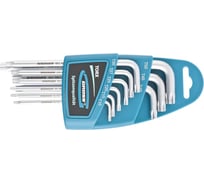Набор удлиненных имбусовых ключей GROSS TORX-TT T10-T50, S2, сатинированные, 9 шт. 16407