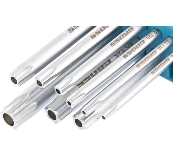 Набор удлиненных имбусовых ключей GROSS TORX-TT T10-T50, S2, сатинированные, 9 шт. 16407