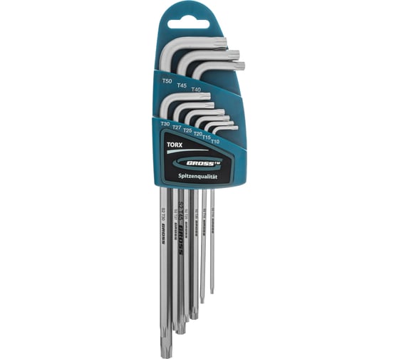 Набор экстрадлинных имбусовых ключей GROSS TORX-TT T10-T50, S2, сатинированные, 9 шт. 16408