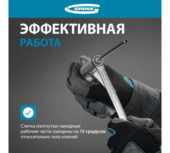 Набор комбинированных ключей GROSS 6-22 мм, CrV, холодный штамп, 12 шт. 15149