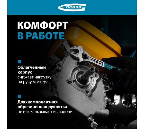 Разводной ключ GROSS 200 мм CrV, двухкомпонентная ручка 15561