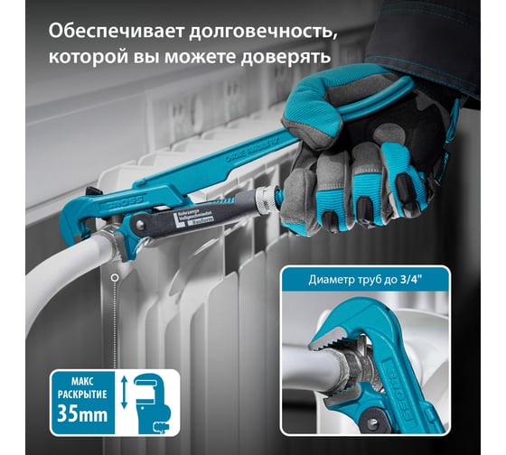 Трубный рычажный ключ GROSS №0, 3/4", цельнокованый, CrV, тип L 15600