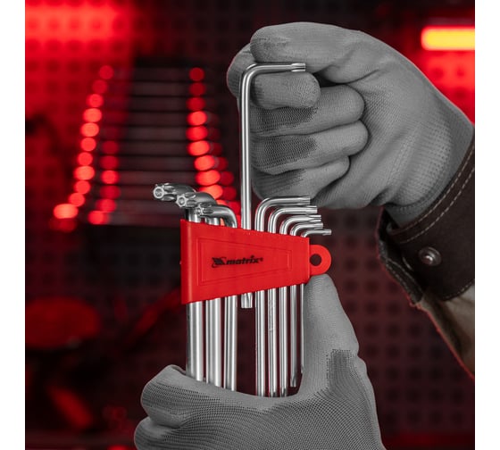 Набор удлиненных имбусовых ключей MATRIX TORX T10-T50, CrV, сатинирование, 9 шт. 12306