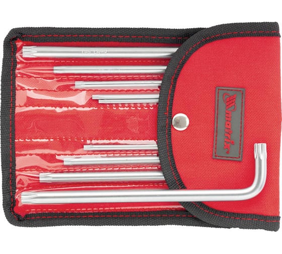 Набор удлиненных имбусовых ключей MATRIX TORX-TORX Tamper T10-T50, CrV, сатинирование, чехол, 9 шт. 12313