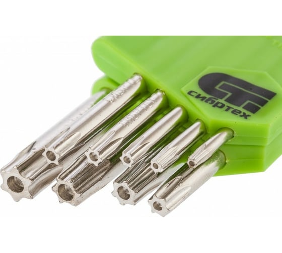 Набор имбусовых ключей Tamper-Torx, 9 шт: TT T10-T50, 45Х, СИБРТЕХ закаленные, короткие, никель.// 12321