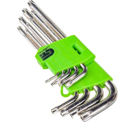 Набор удлиненных имбусовых ключей Tamper-Torx, 9 шт: TT T10-T50, 45Х, закаленные, никель СИБРТЕХ 12322