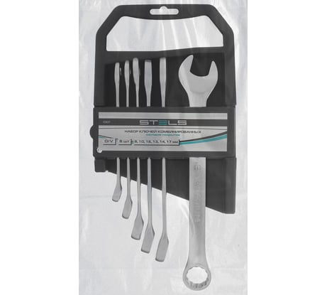 Набор комбинированных ключей 8-17мм, 6шт, CrV, матовый хром STELS 15427