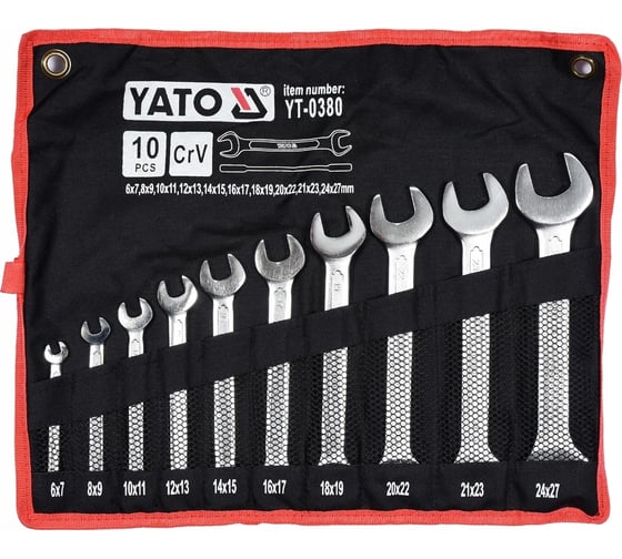 Набор рожковых ключей YATO 6-27 мм, сатинирование, 10 шт. YT-0380