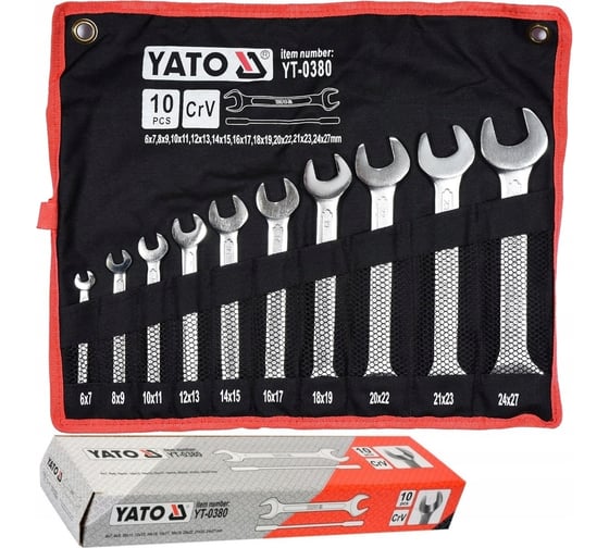 Набор рожковых ключей YATO 6-27 мм, сатинирование, 10 шт. YT-0380