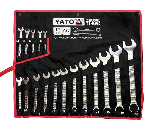 Набор комбинированных ключей YATO 8-32 мм, сатинирование, 17 шт. YT-0363