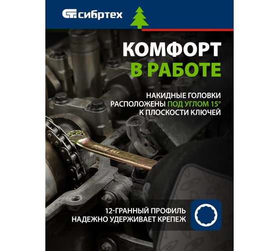 Набор комбинированных ключей СИБРТЕХ 6-22 мм, 12 шт. 15439