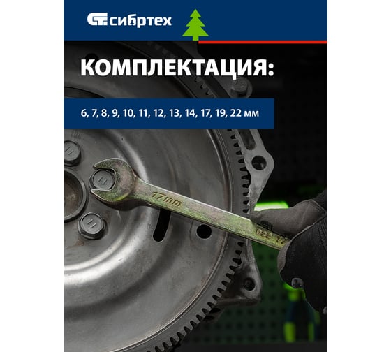 Набор комбинированных ключей СИБРТЕХ 6-22 мм, 12 шт. 15439